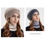 Women Knitted Scarf Soft Fleece Lined Hat Scarf
