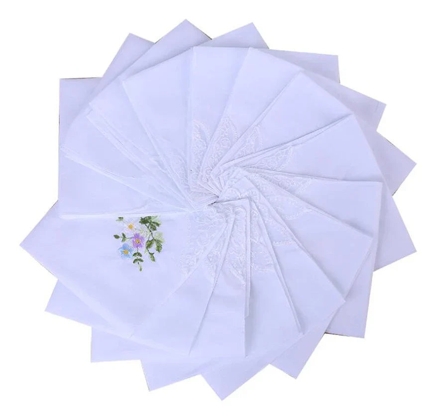 DHL200pcs Handkerchief Cotton Floral Embroidery Lace Edge Square