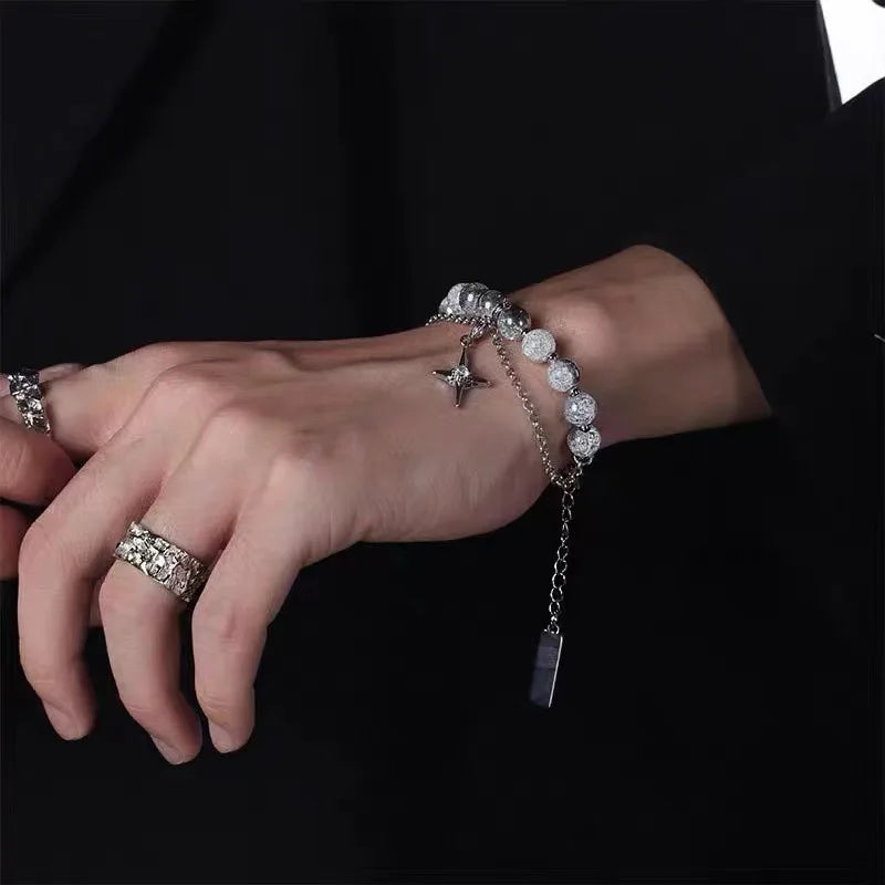 Punk Cross Star Beaded Bracelet For Women Kpop