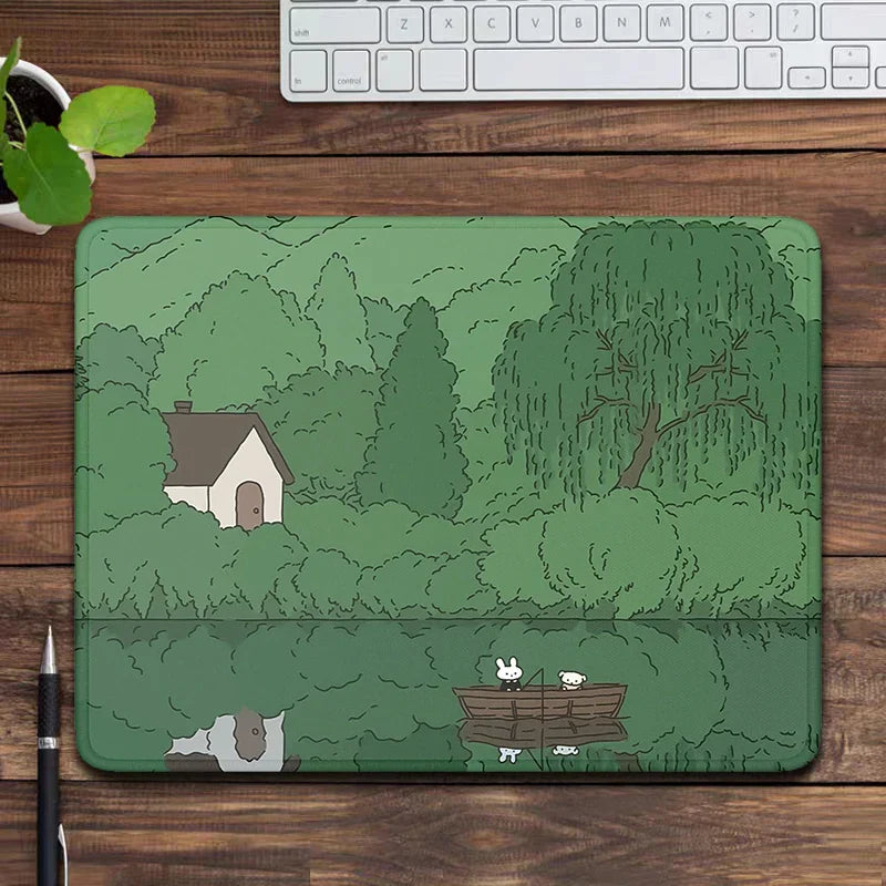 Cute Desk Mat Kawaii Green Forest Mousepad Small