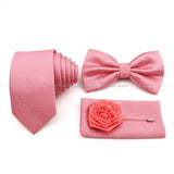 5 Pcs Slim Plaid Tie Set Polyester Pink