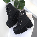 Gdgydh Women's Black Platform Boots Comfy Round Toe