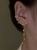 Fashion Sparkling Long Tassel Crystal Stars Ear Clip