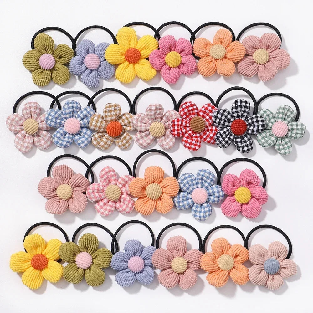 12Pcs/bag Girls Elastic Flower Hair Bands Sweet Hair