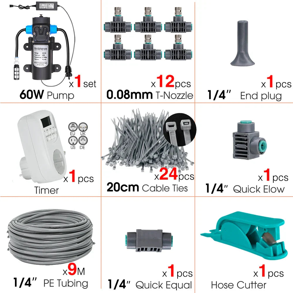 60W Self-Priming Pressurize Pump Mist Nozzle Watering System
