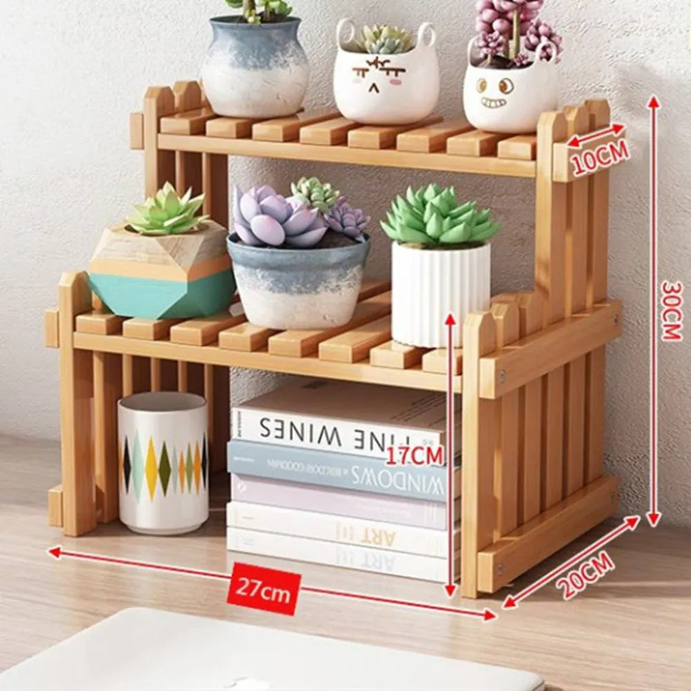 Natural Bamboo Indoor Plant Stand for Desk,2 Tier