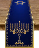 Hanukkah Linen Table Runner Party Table Decor Menorah