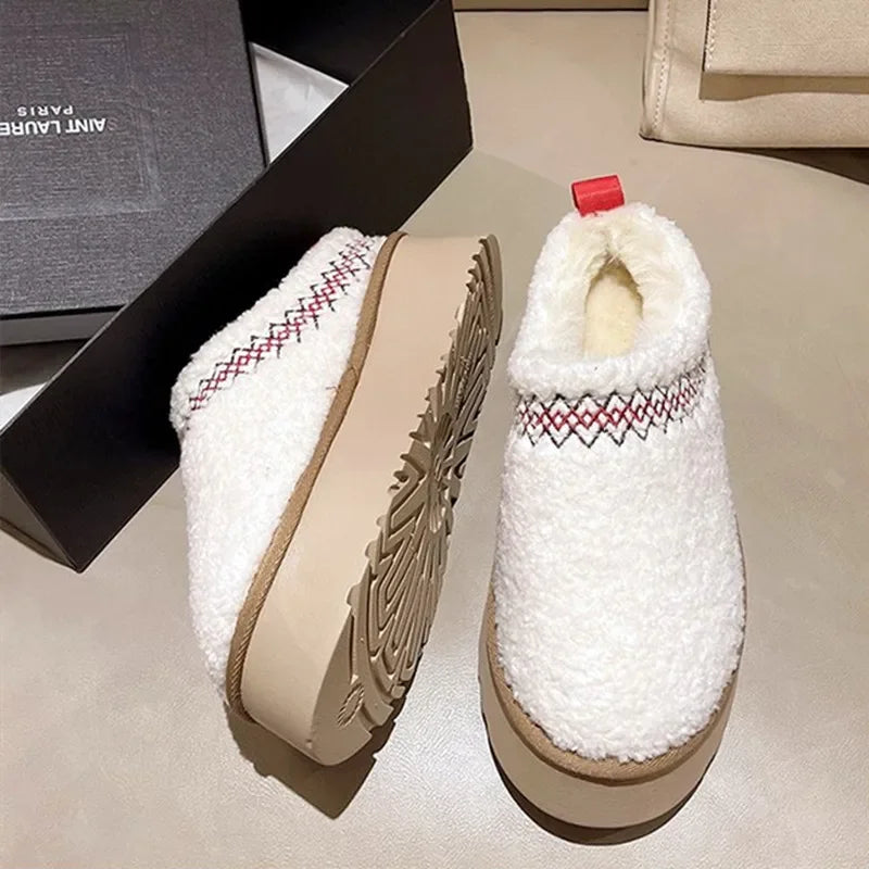New Warm Fur Ankle Boots Women Flats Platform