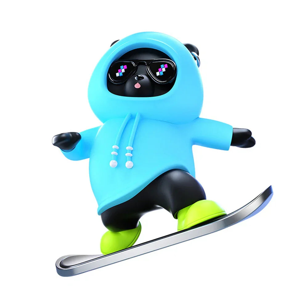 Creative Car Ornament Funny Cartoon skateboarding Bear Removable