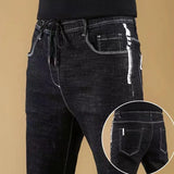 Men's Winter Pants Fleece-lined Jeans Brushed Black Street