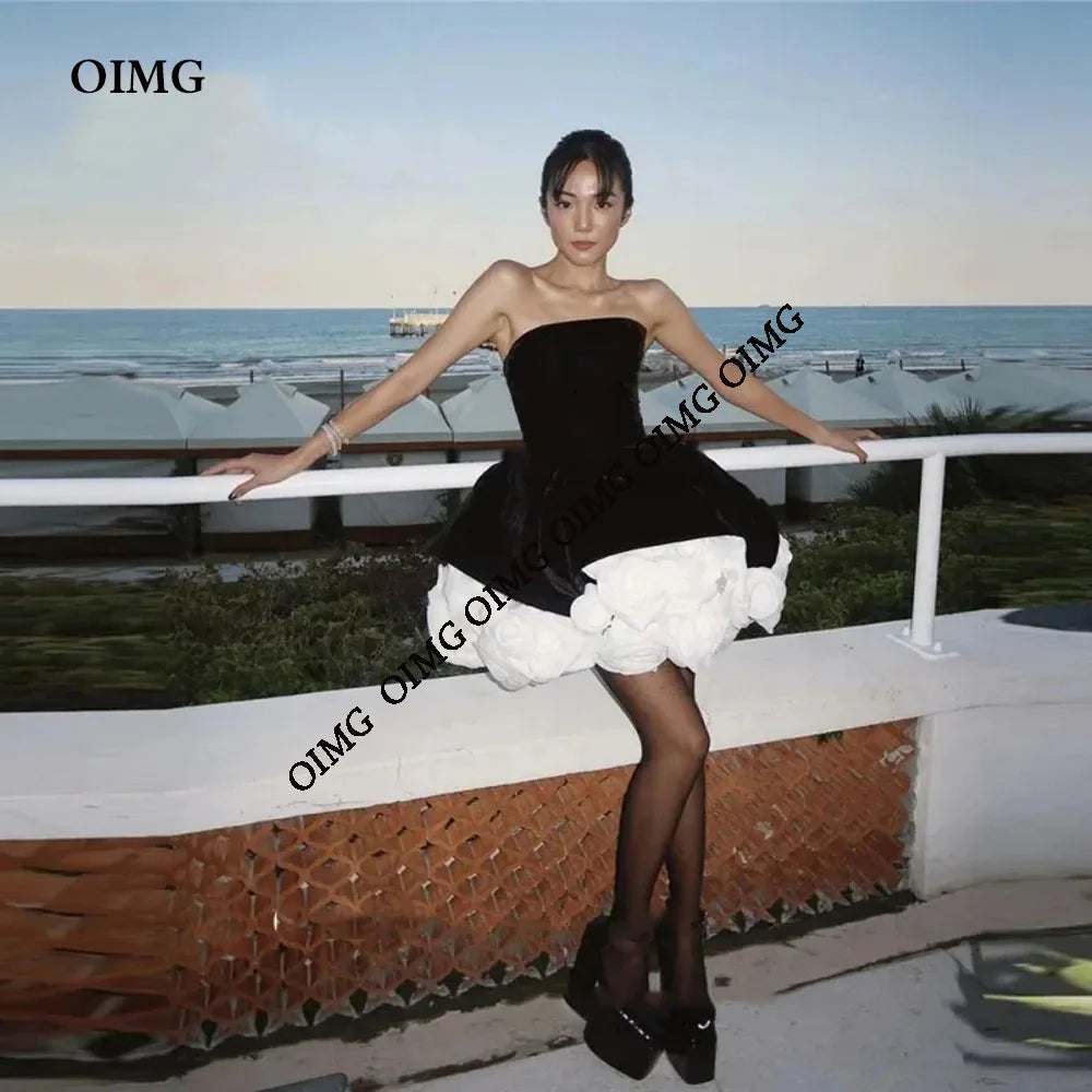 OIMG BlackWhite Ball Gown Short Mini Prom Dresses