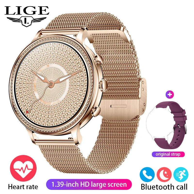 LIGE Luxury Smart Watches For Women Bluetooth Call