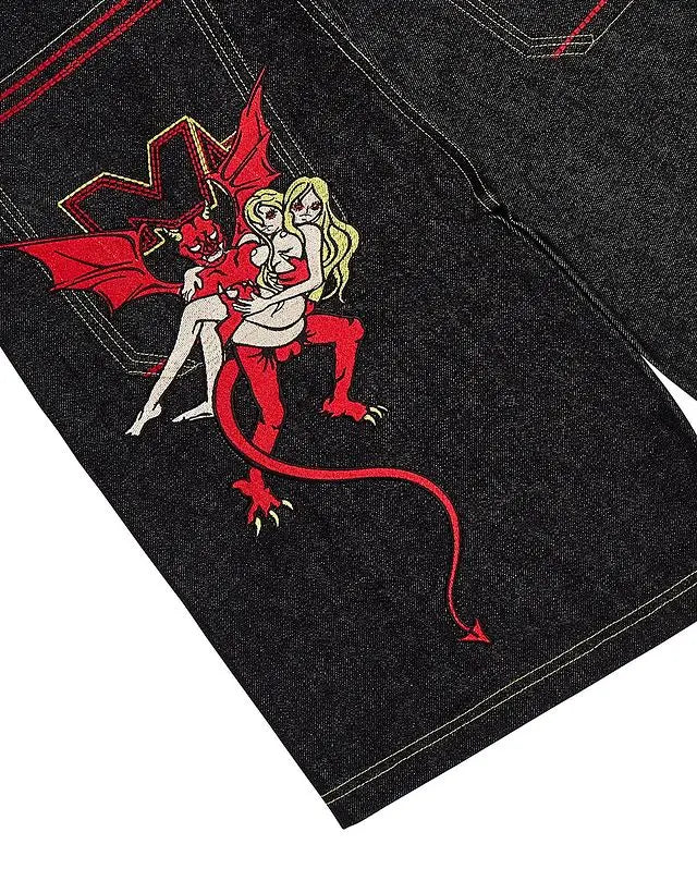 Streetwear Shorts Y2K Pants Mens Hip Hop Evil