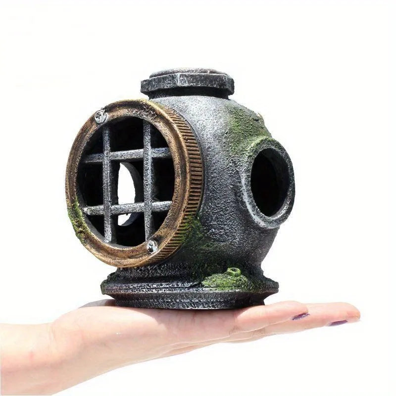 1pc Resin Diving Helmet Wreck Aquarium Fish Tank