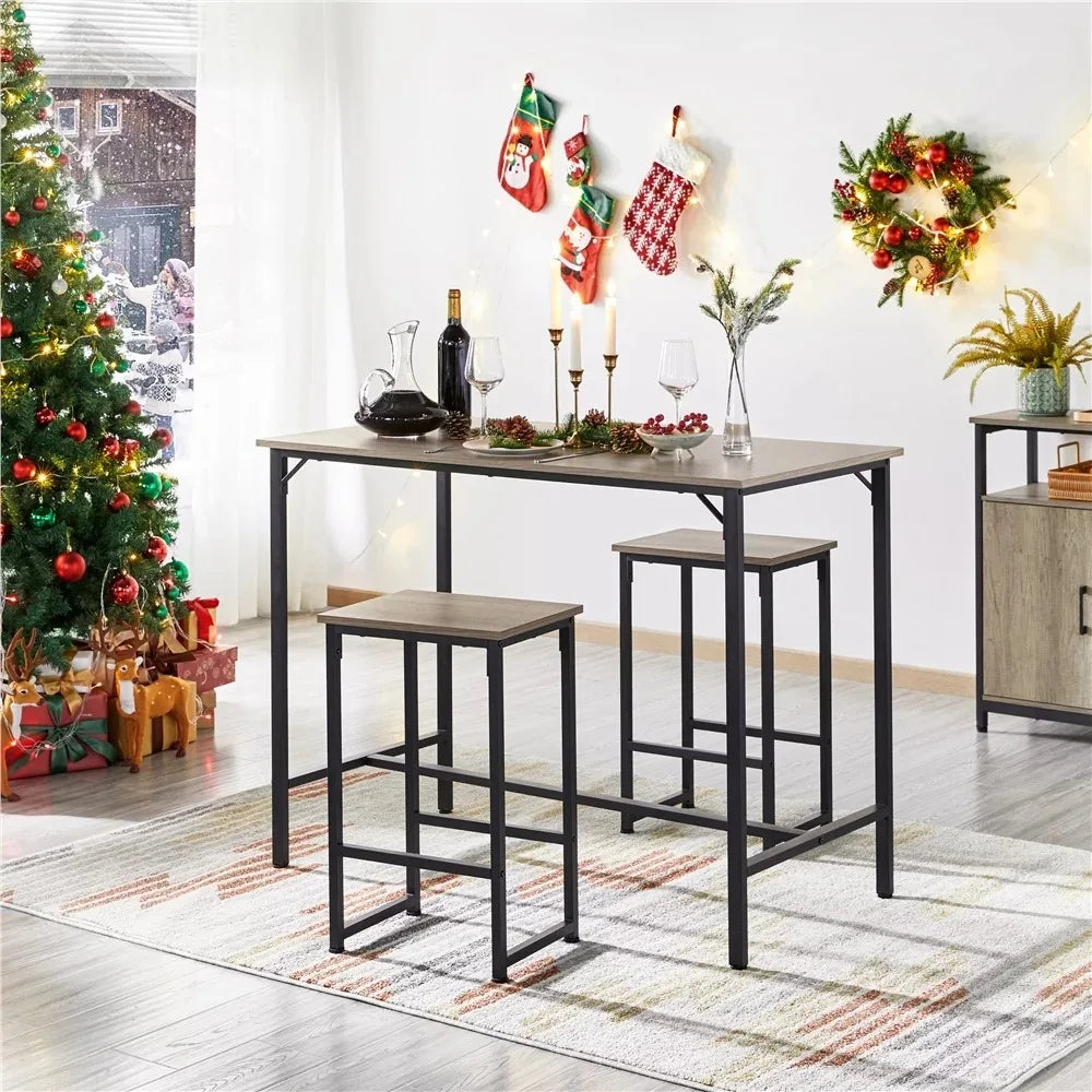 Dining/Bar/Kitchen Table Set with 2 Backless Stools, 35.4