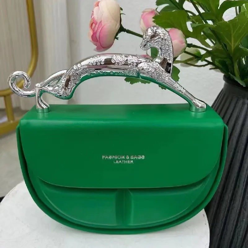 Solid Color Women's Luxury Handbags Cat Metal Handle