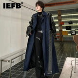 IEFB New Fashion Men's Woolen Coat Double-breasted Lace-up