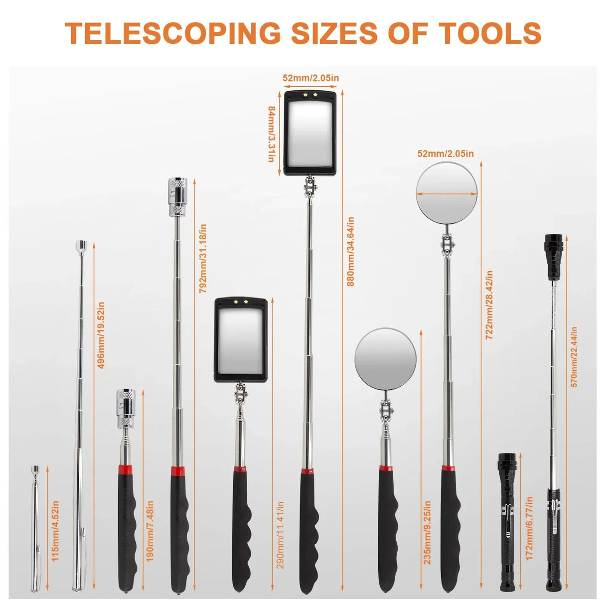 Magnetic Pickup Tool Set Inspection Mirror Telescoping Flashlight