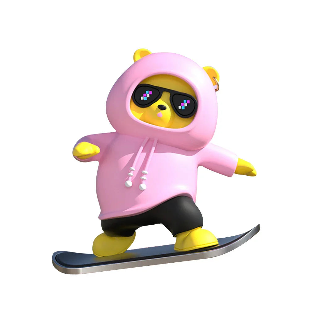 Creative Car Ornament Funny Cartoon skateboarding Bear Removable