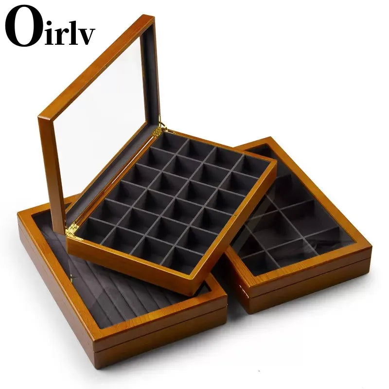 Oirlv Retro Wooden Jewelry Box Ring Necklace Bracelet