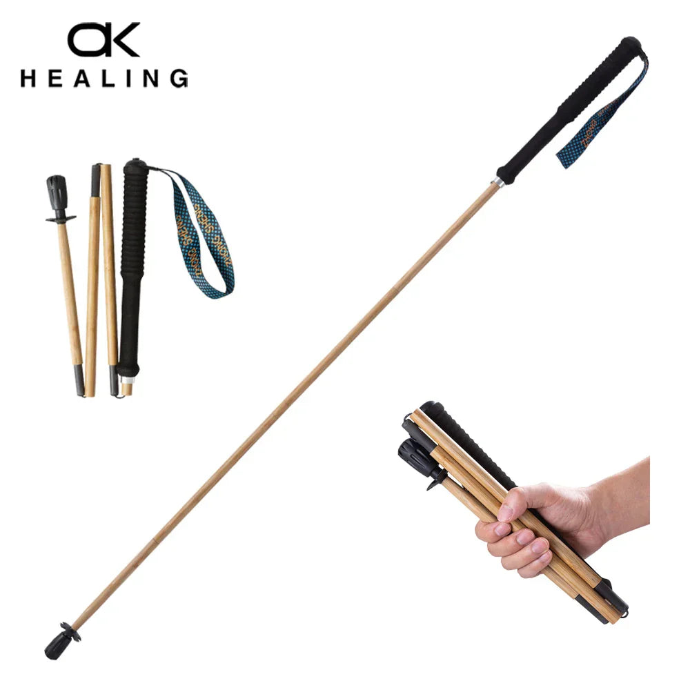 Bamboo Trekking Poles Carbon Fiber Hiking Sticks Portable