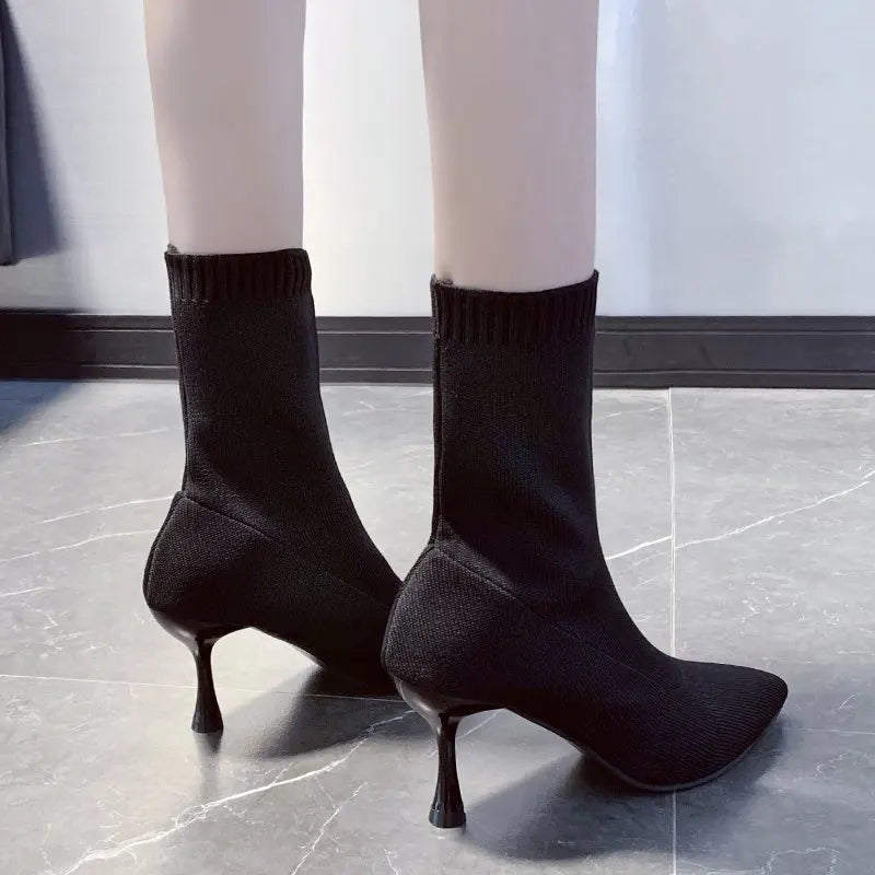 Socks Boots Women Stretch Fabric Elastic Stilettos Heel