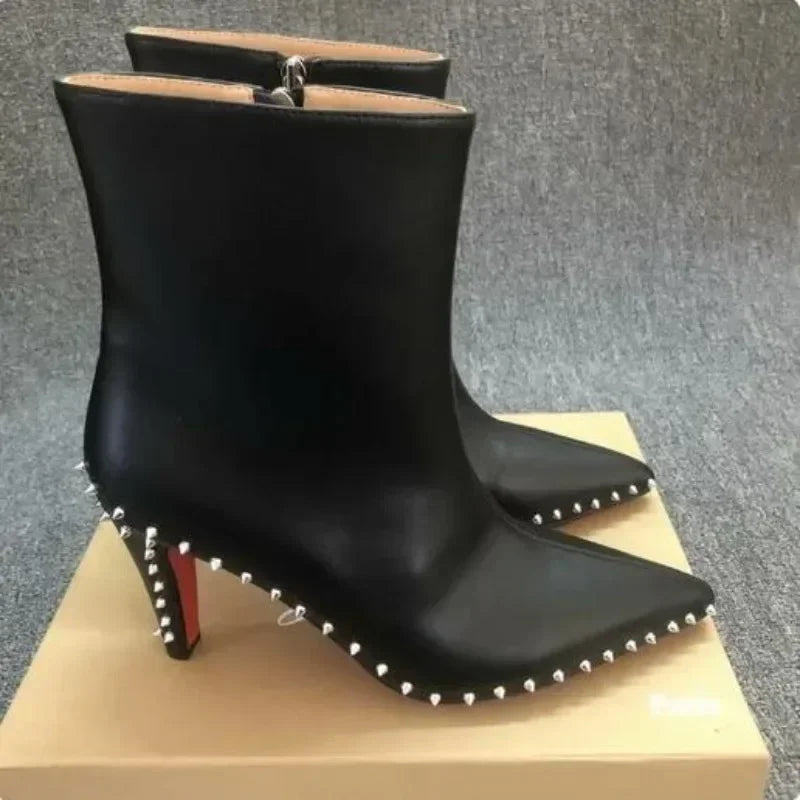 2024 Women's Red Bottom Ankle Boots with Rivets