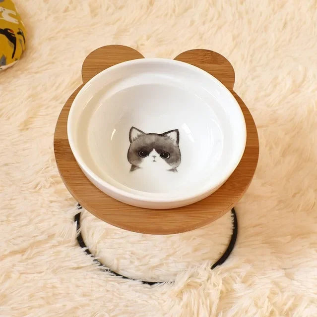 New High-end Pet Bowl Bamboo Shelf Ceramic Feeding