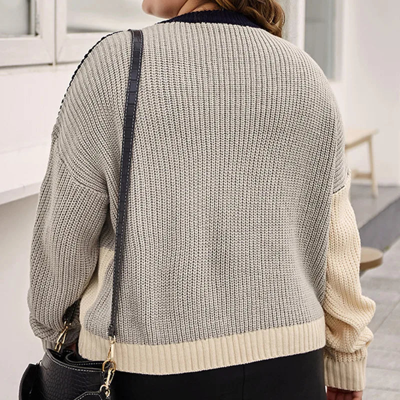 Autumn Winter Plus Size Oversized Patchwork Knitting Sweater
