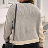 Autumn Winter Plus Size Oversized Patchwork Knitting Sweater