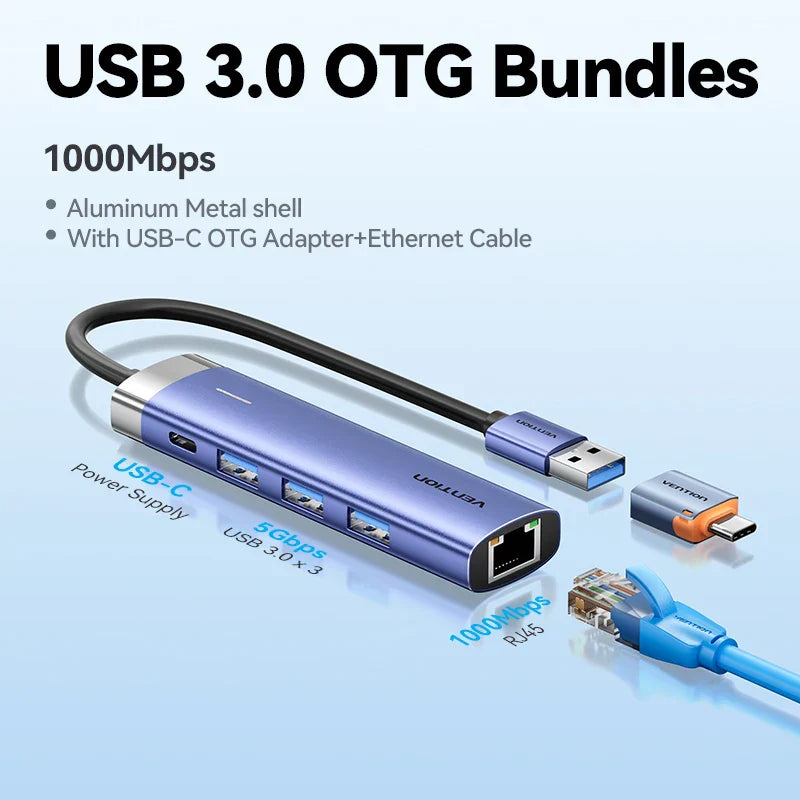 Vention USB Ethernet Adapter 1000Mbps USB3.0 HUB RJ45