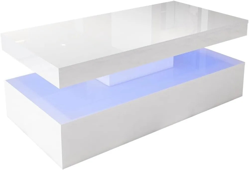 LED Coffee Table, White Modern High Gloss Coffee