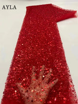 5 Yards Tulle Net African Lace Fabric Beaded