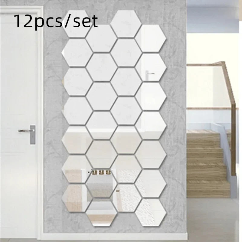 Ornaments 3D Mirror Wall Mirror Stickers Hexagon Art