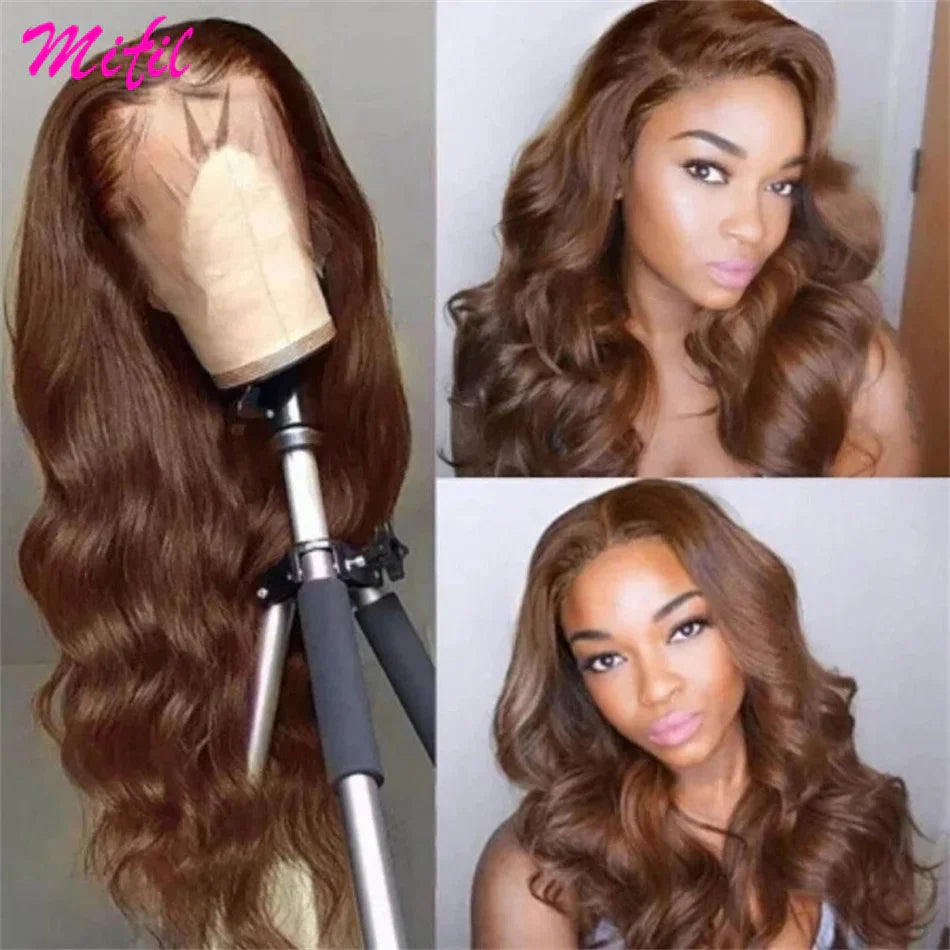 Glueless Chocolate Brown Colored Lace Front Human Hair