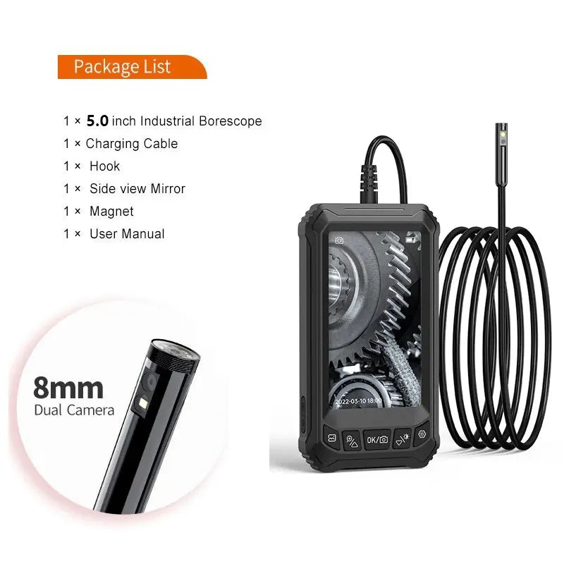 5.0Inch IPS Industrial Endoscope Camera 8mm HD1080P Dual