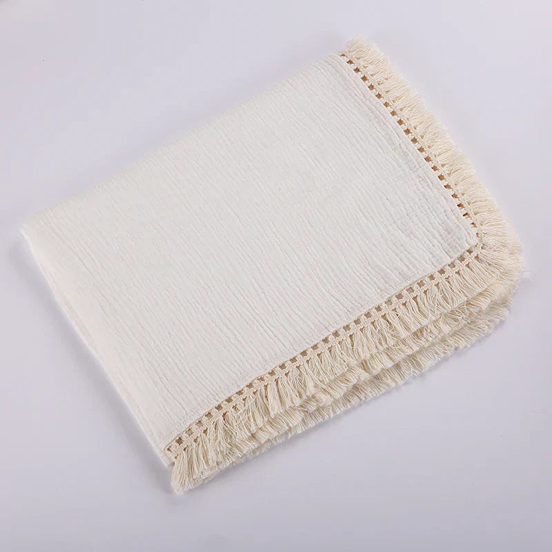 Cotton Muslin Swaddle Blankets Newborn Baby Tassel Receiving