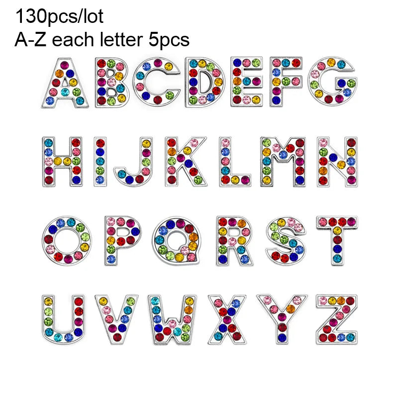 Wholesale 130pcslot 8mm AZ Rhinestone Sliders Letters Slide