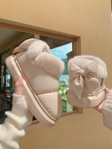 Bow Knot Short Ankle Snow Boots Women Winter