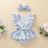 0-18M Newborn Girls Floral Jumpsuits Cotton Sleeveless Ruffles