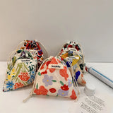 Cotton Fabric Floral Small Drawstring Bags Lipstick Toiletry Makeup Organizer Coin Pocket Bags Purse Keys Earphone Storage Bag