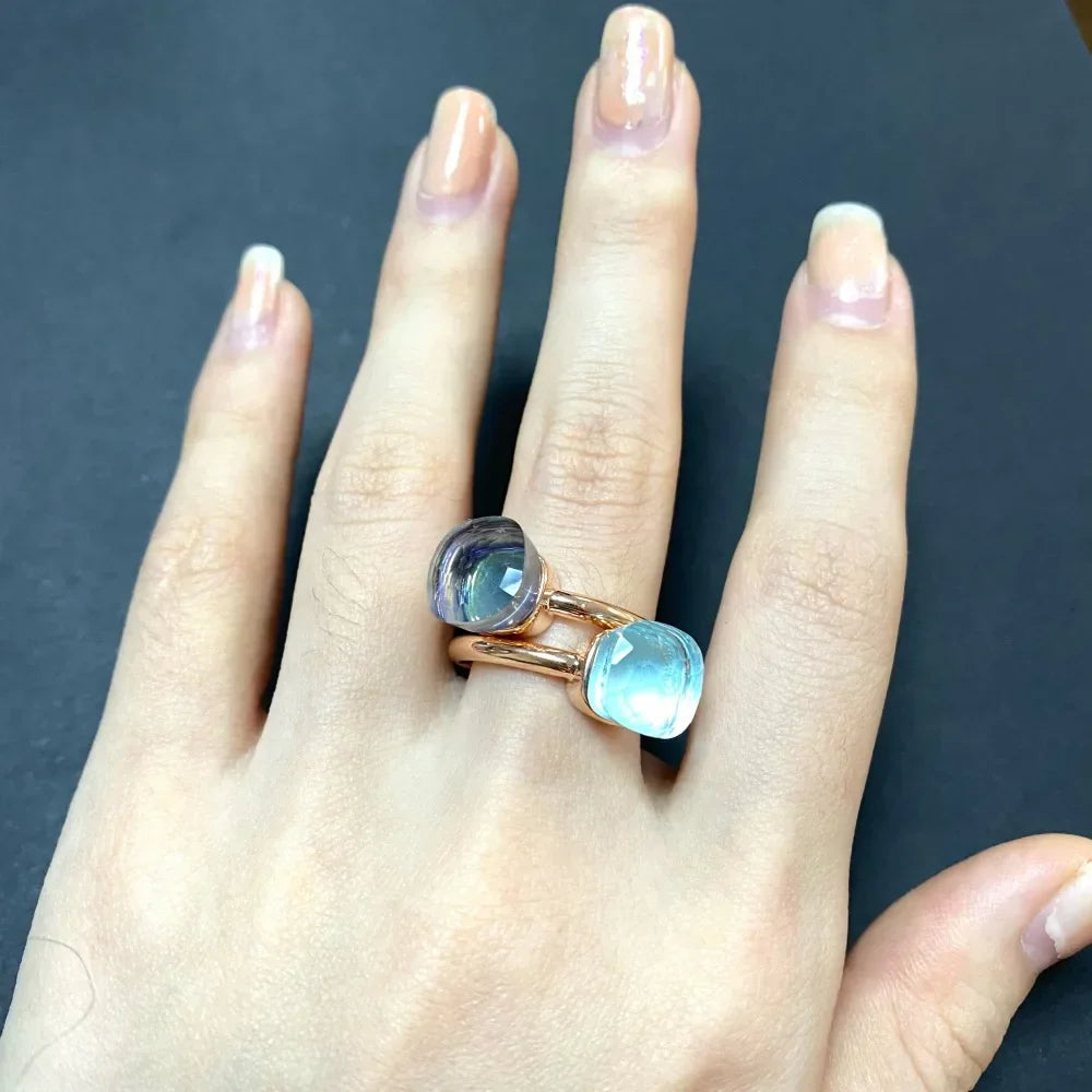 2PcsSet Pomellato Ring Stacked Mix Color Crystal Ring