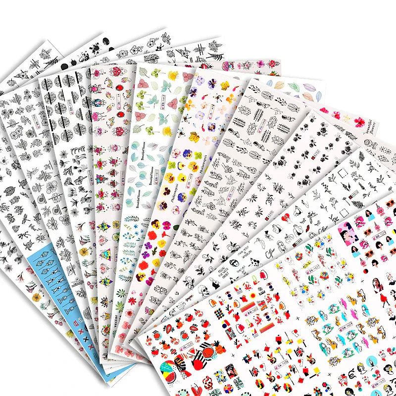 12 Designs Nail Stickers Set Mixed Floral Geometric