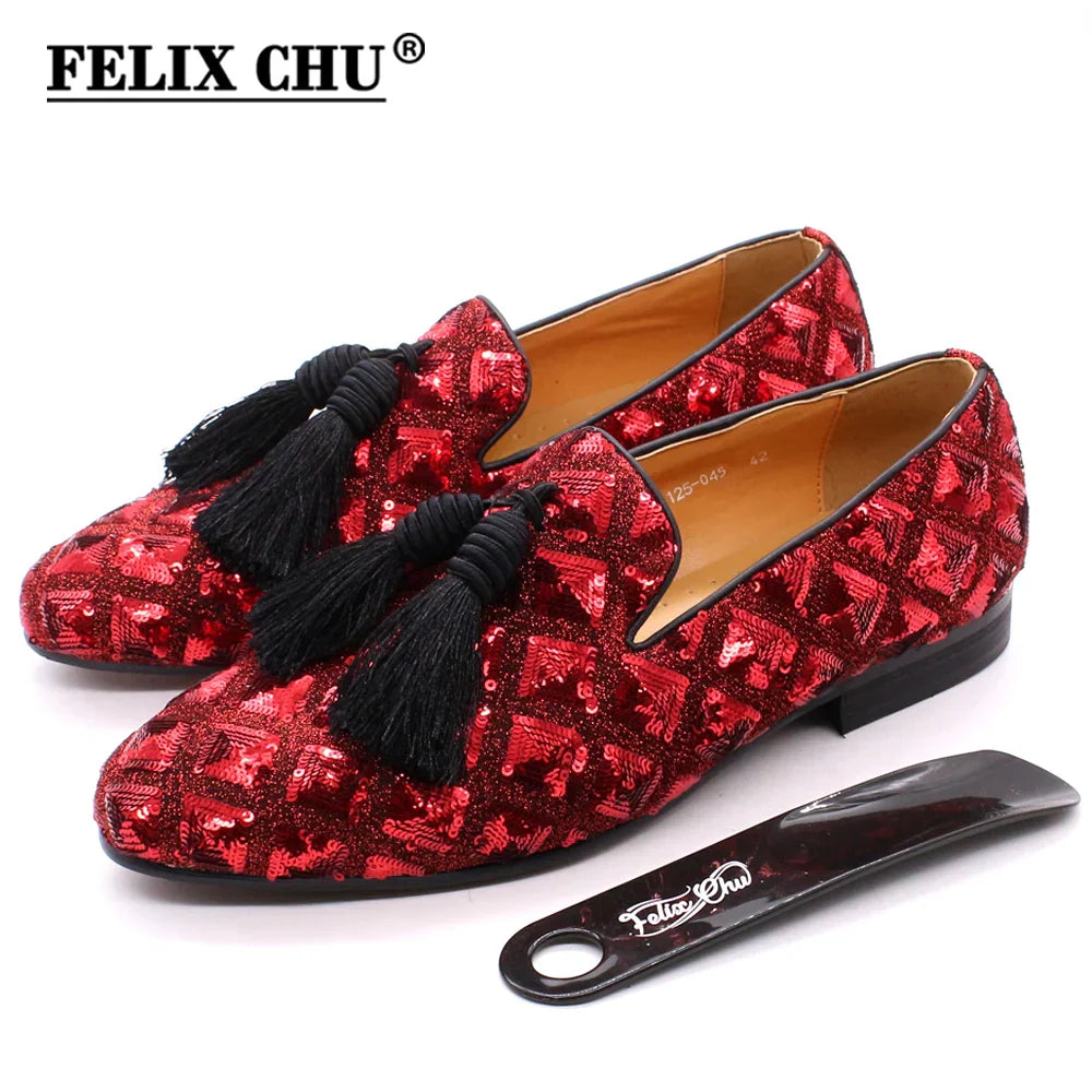 Mens Tassel Loafers Sequin Casual Shoes British Style