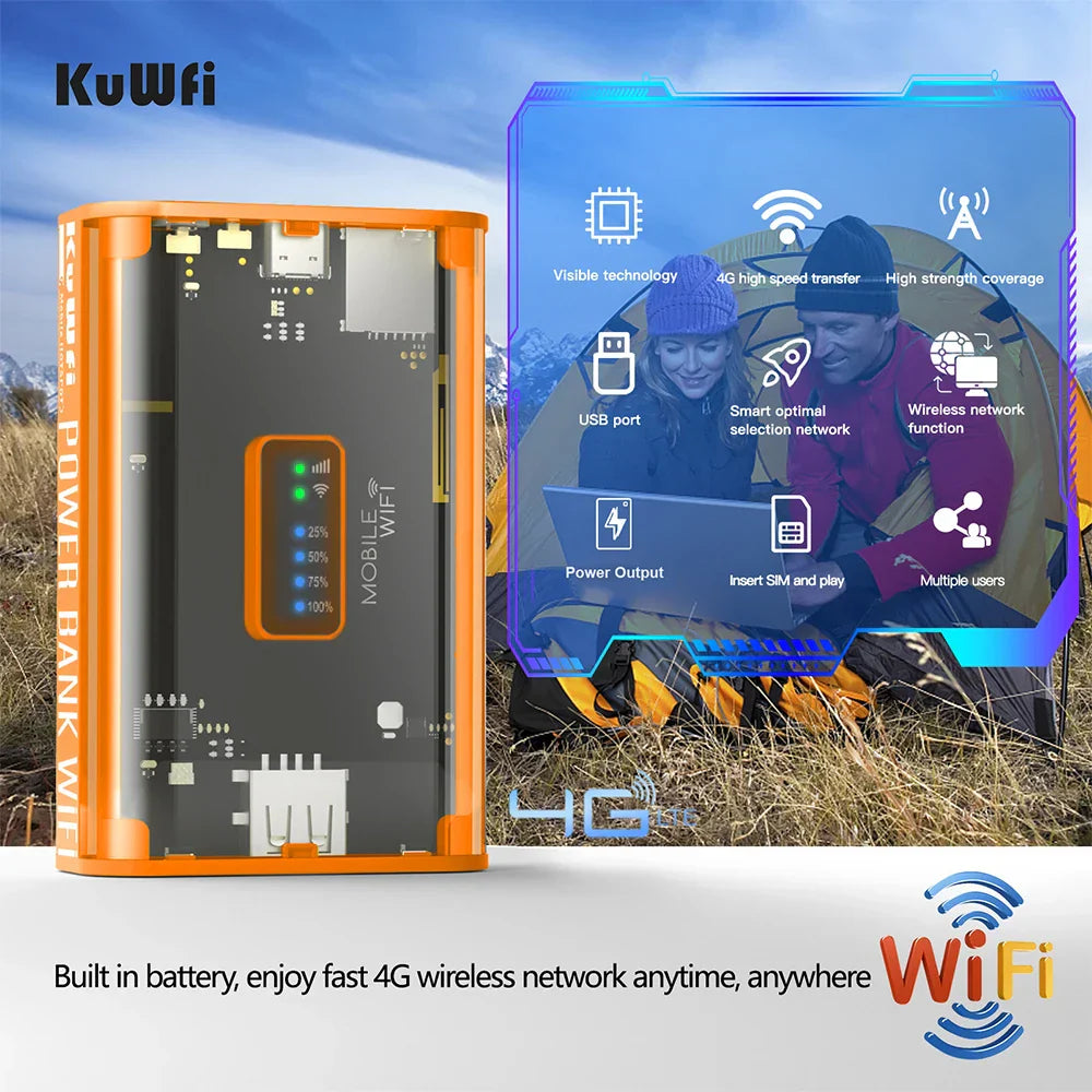 KuWFi 5200mAh 4G LTE Router Proteble Mobile Travel