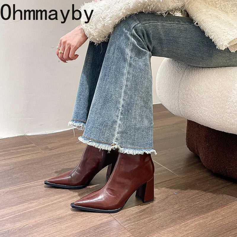 Winter Designer Ankle Boots Fashion Back Zippers Pointed
