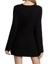 Ribbed Knitted Long Flare Sleeved Mini Dress Half