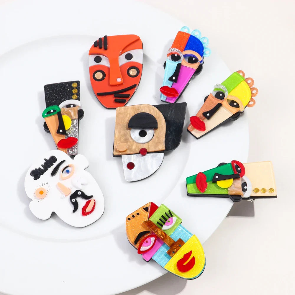 FishSheep Abstract Acrylic Geometric Face Figure Brooches for