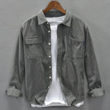 Stylish Men's Corduroy Cargo Shirts Long Sleeve Lapel