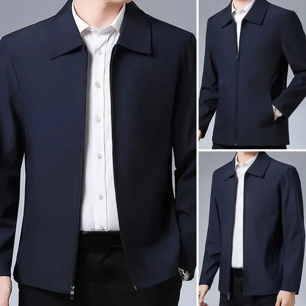 Two Side Zipper Pockets Men Jacket Elegant Mid-aged